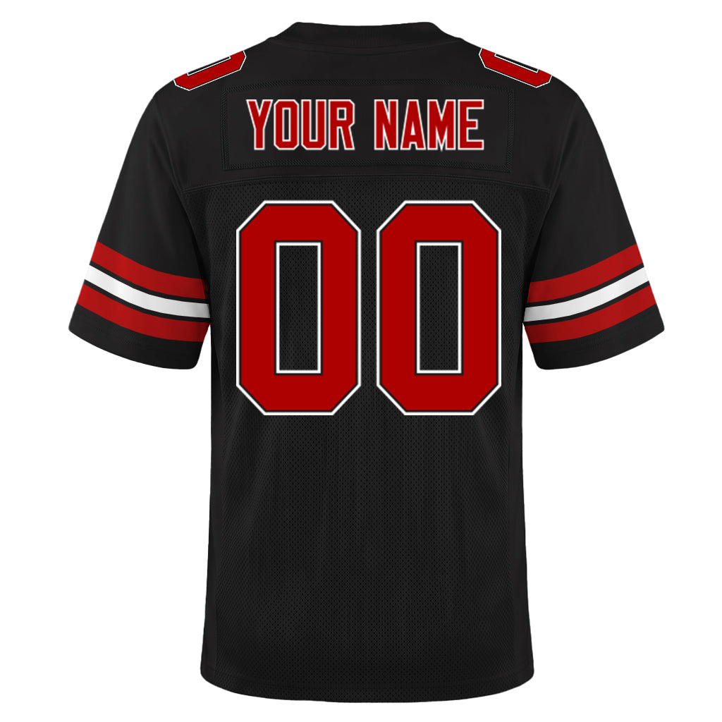 Custom Black Red-White Mesh Football Jersey