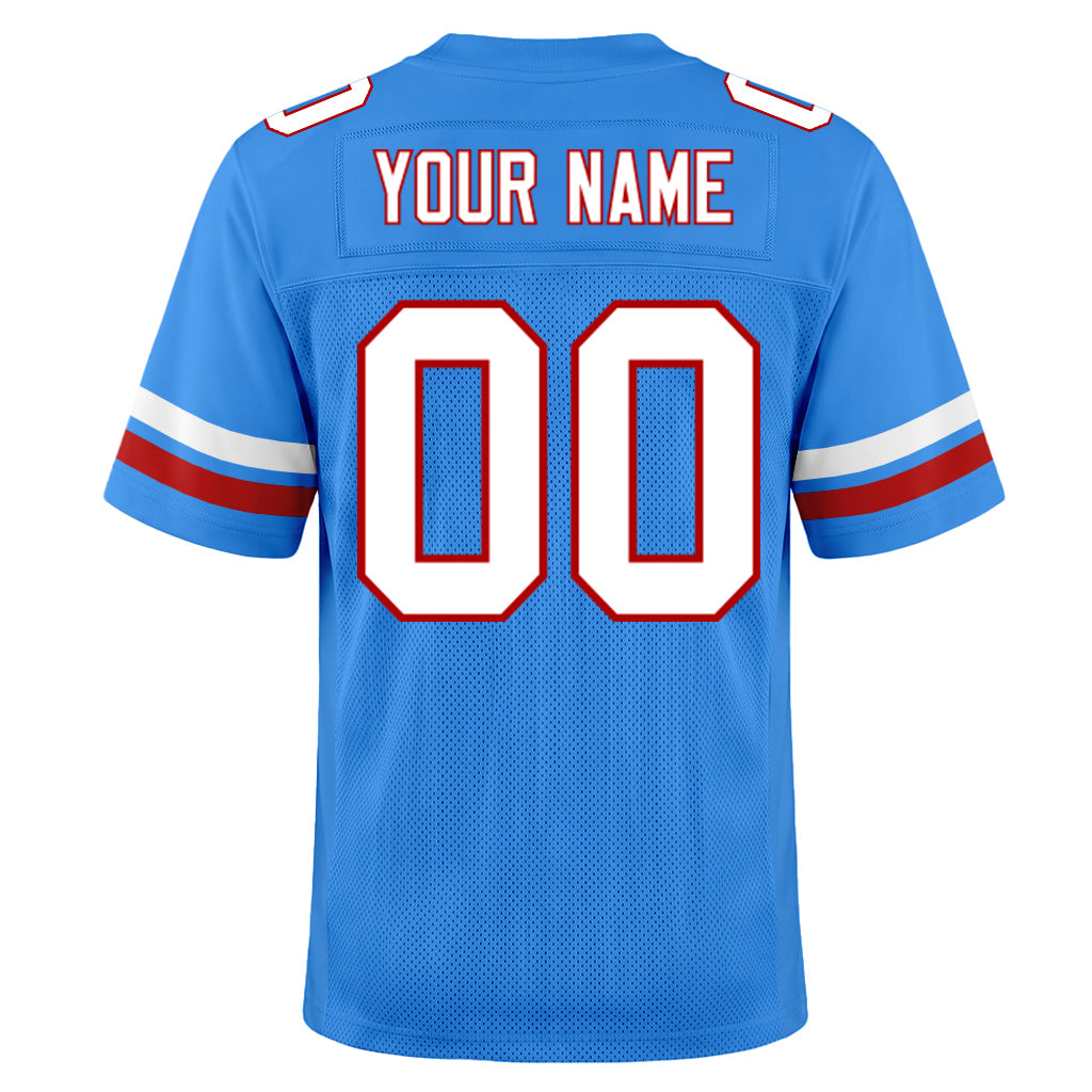 Custom Powder Blue White-Red Mesh Football Jersey