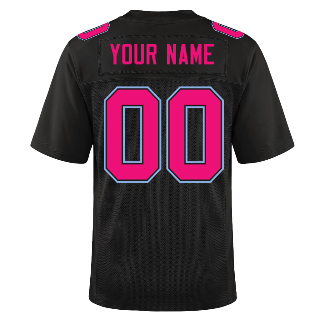 Custom Black Hot Pink-Light Blue Mesh Football Jersey