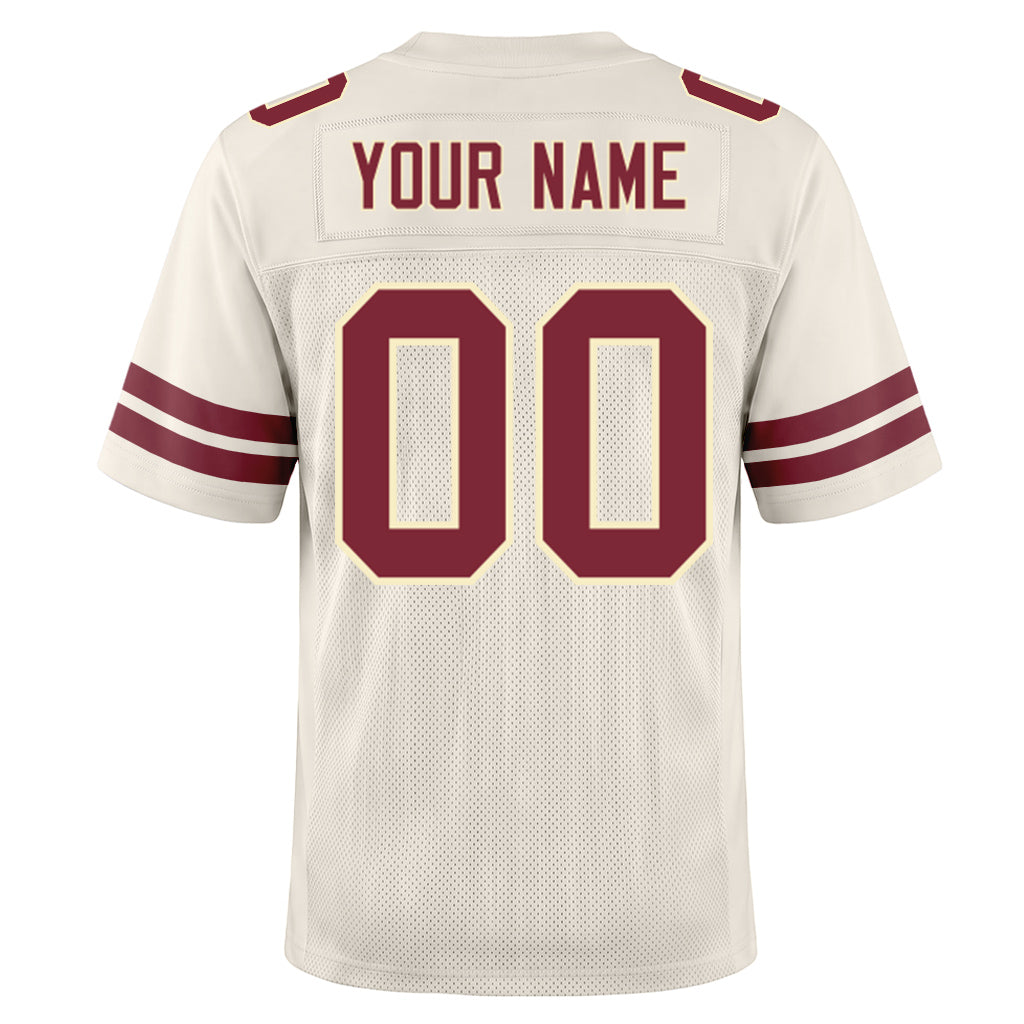 Custom Cream Burgundy Mesh Football Jersey
