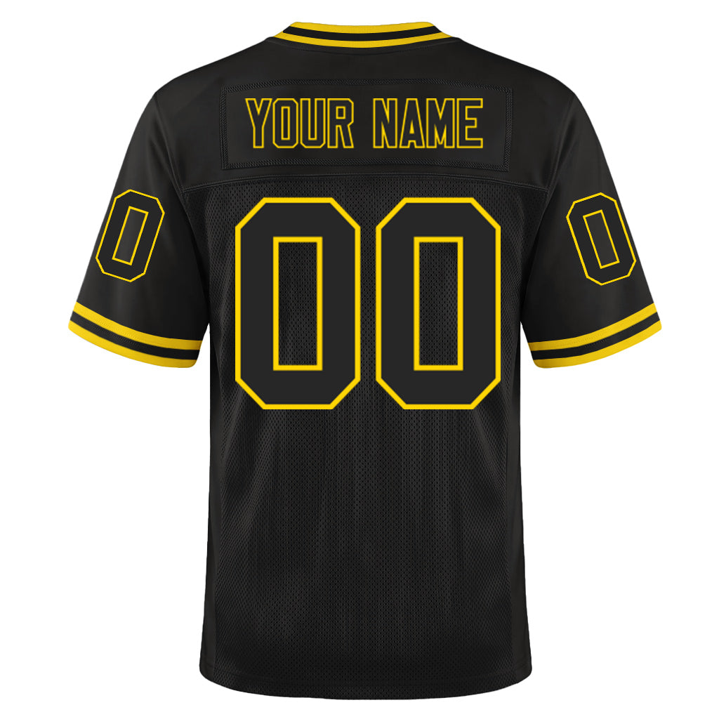 Custom Black Black-Gold Mesh Throwback Mesh Football Jersey