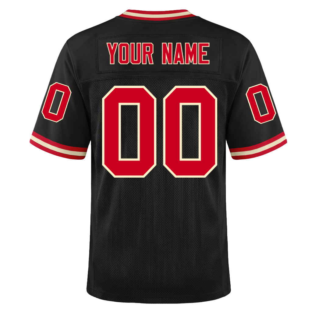 Custom Black Red-Cream Mesh Throwback Mesh Football Jersey