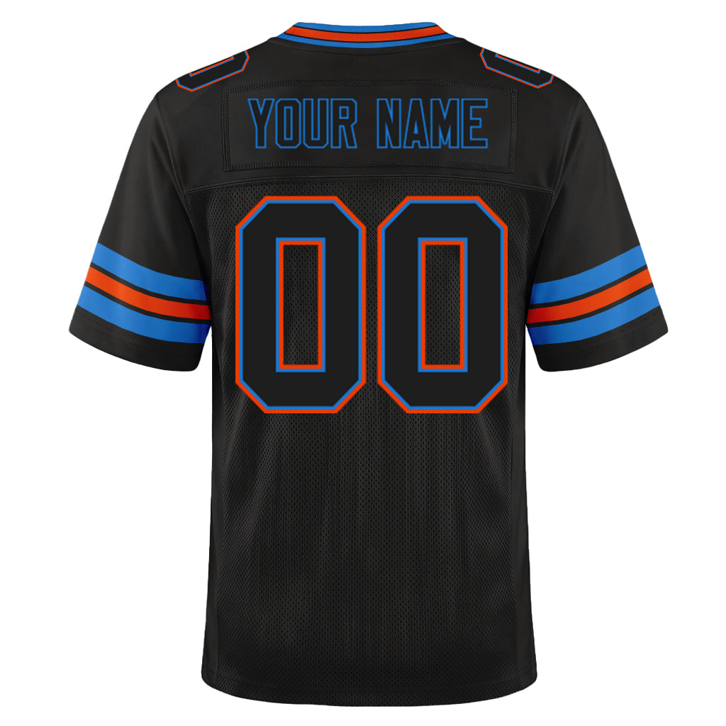Custom Black Electric Blue-Orange Mesh Football Jersey