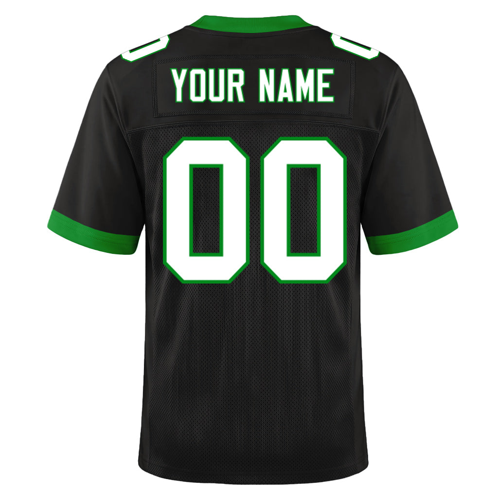 Custom Black White-Grass Green Mesh Football Jersey