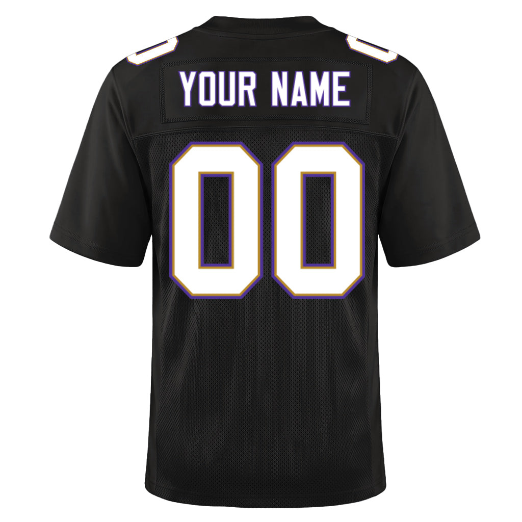Custom Black White Old Gold-Purple Mesh Football Jersey