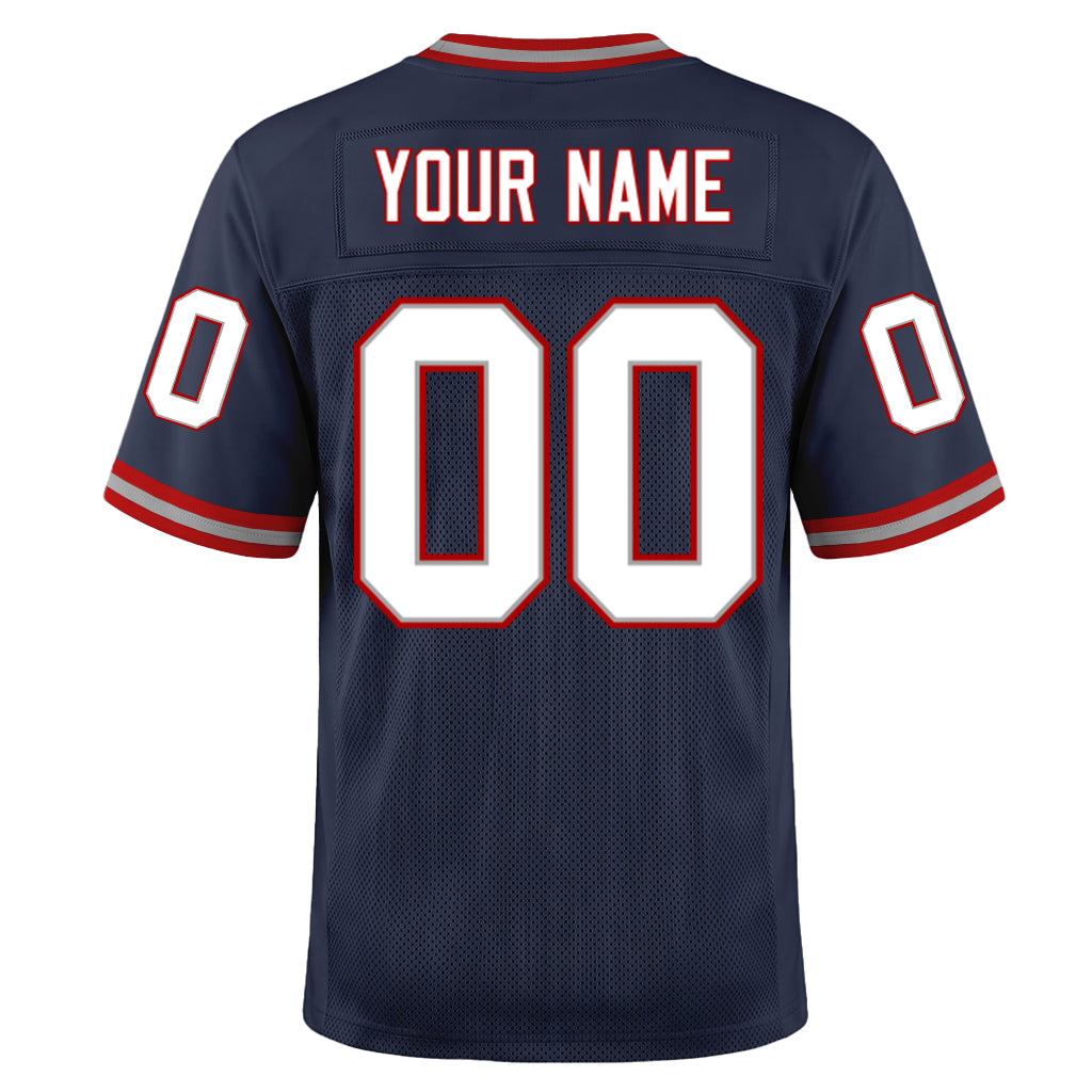 Custom Navy White-Red Mesh Football Jersey