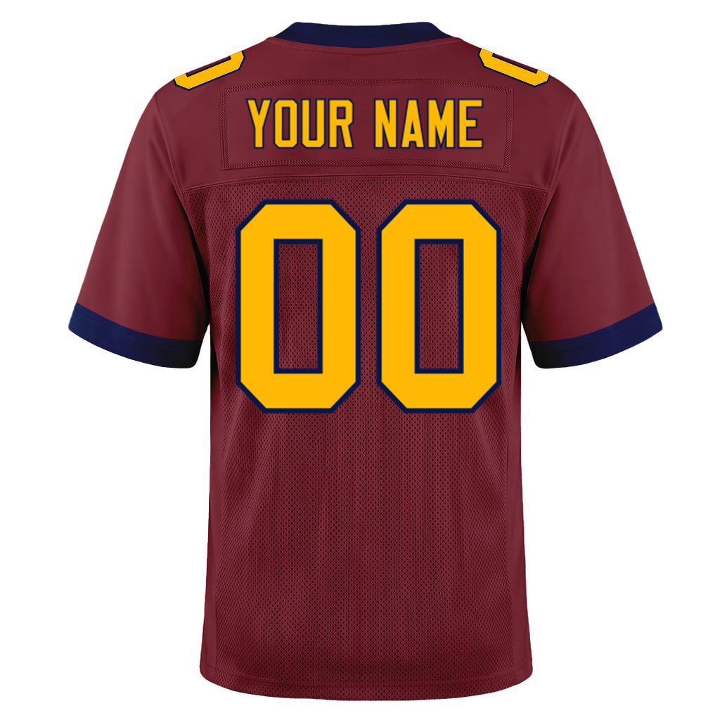 Custom Burgundy Gold-Navy Mesh Football Jersey