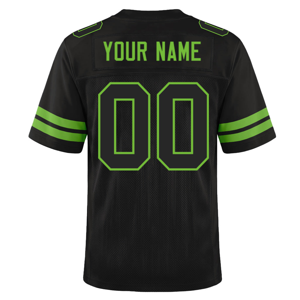 Custom Black Black-Neon Green Mesh Football Jersey