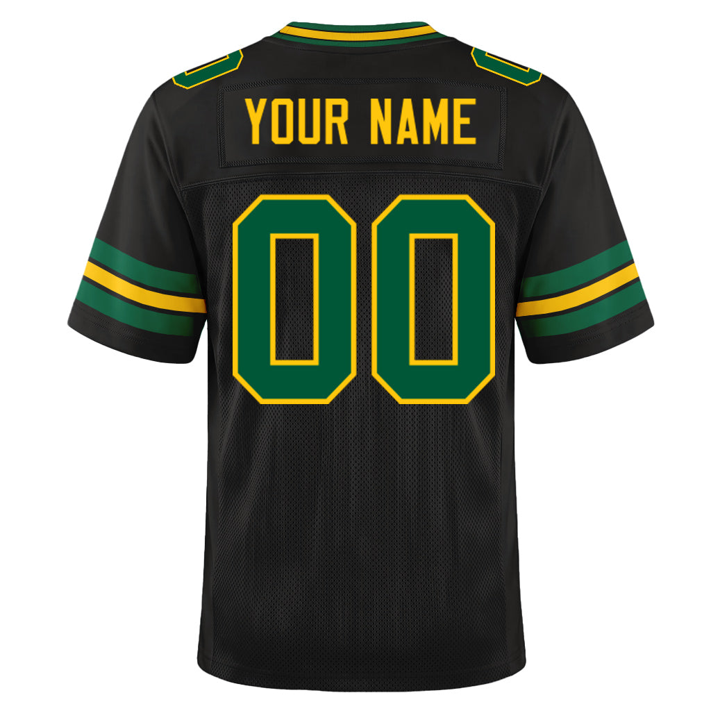 Custom Black Kelly Green-Gold Mesh Football Jersey