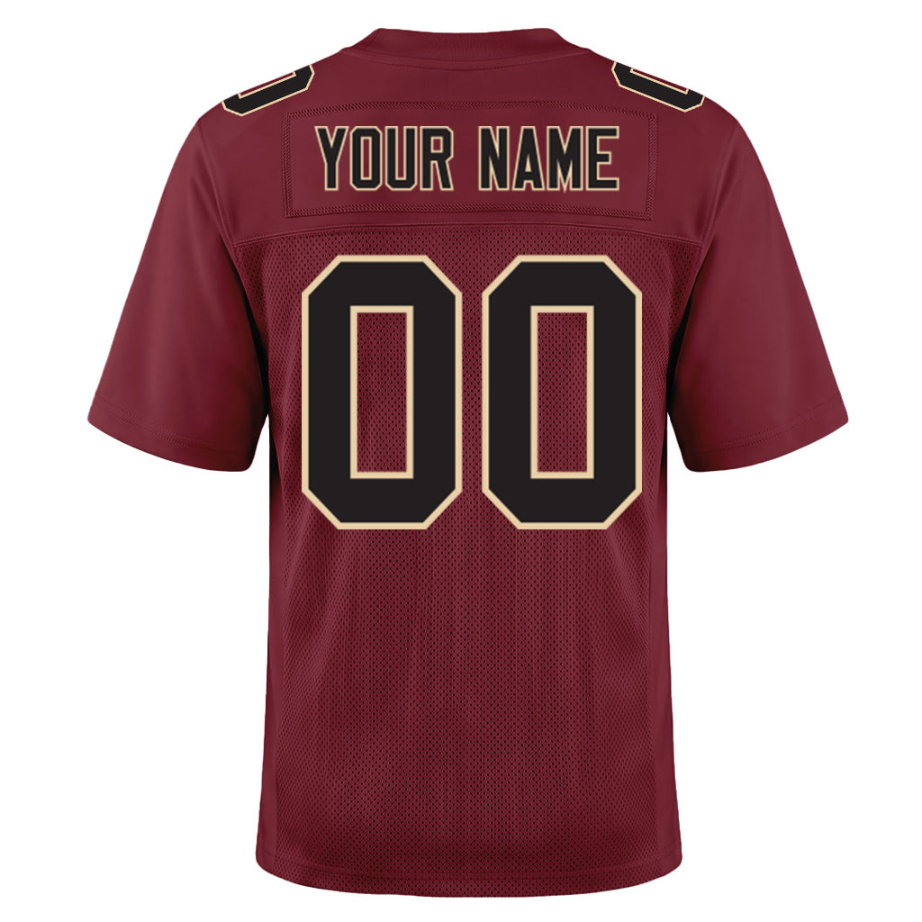 Custom Burgundy Black-Cream Mesh Football Jersey