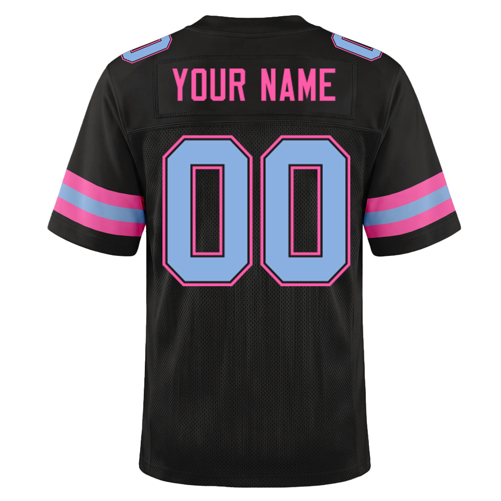 Custom Black Light Blue-Pink Mesh Football Jersey