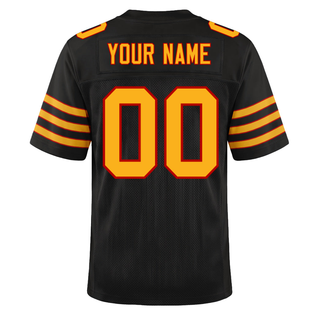 Custom Black Gold-Scarlet Custom Name Mesh Football Jersey