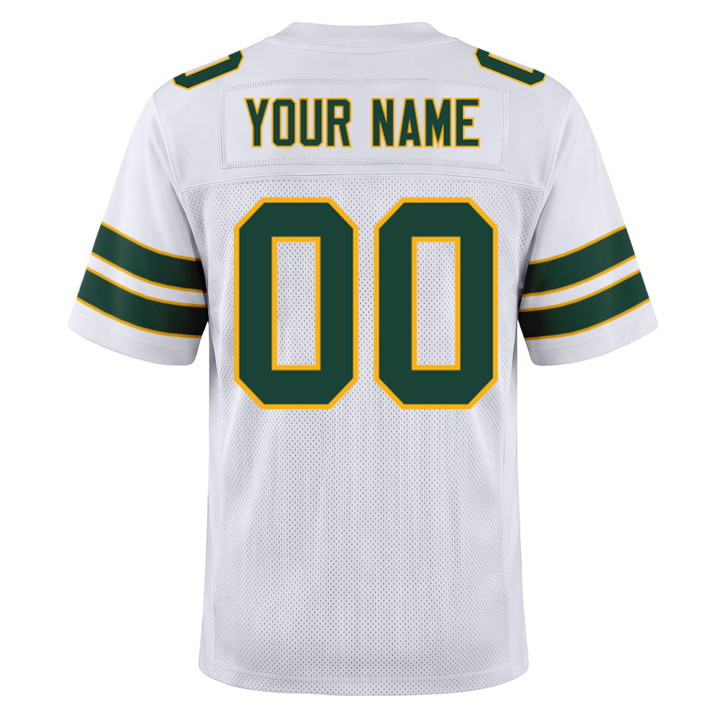 Custom White Green-Gold Mesh Football Jersey
