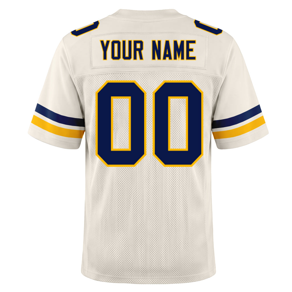 Custom Cream Navy-Gold Mesh Football Jersey