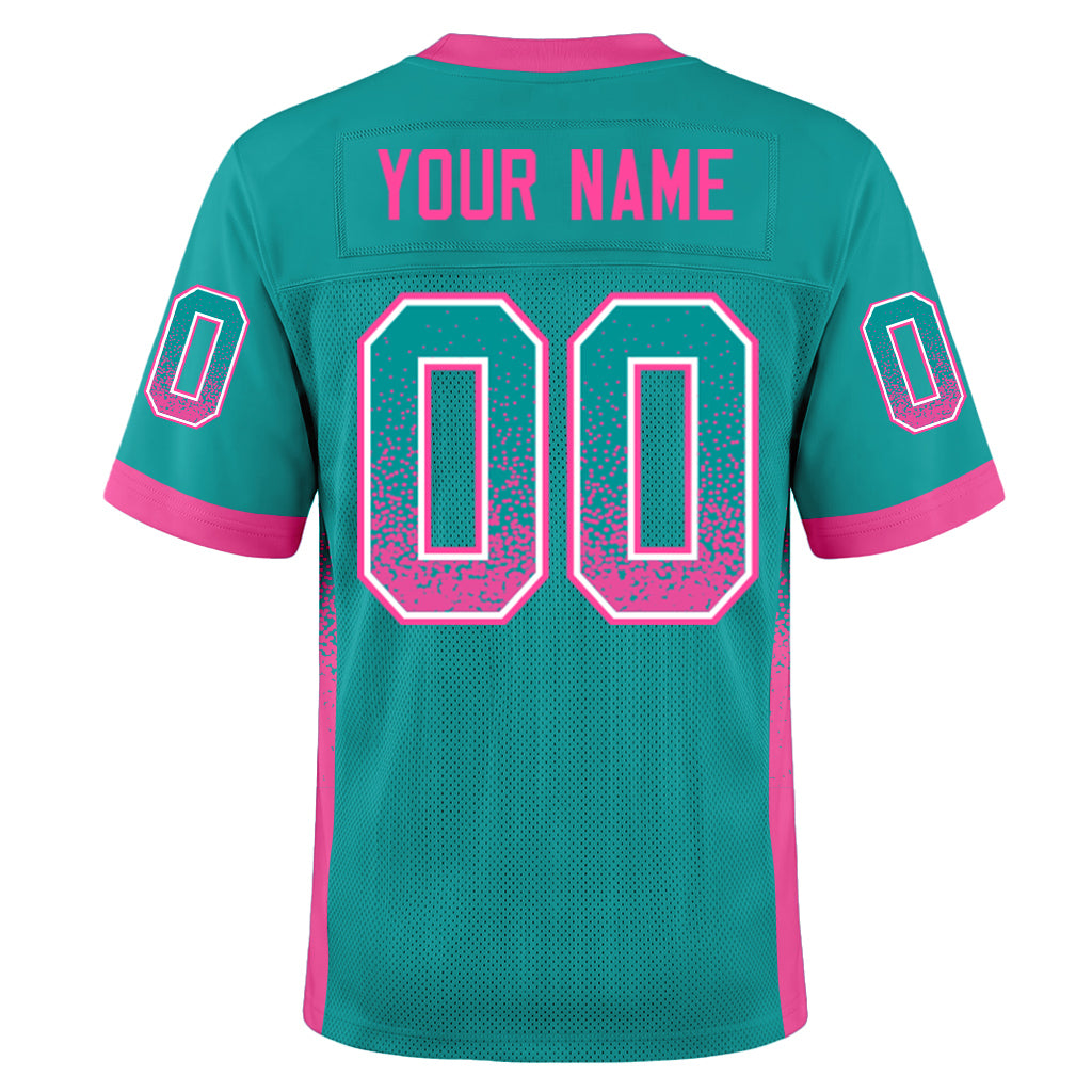 Custom Aqua Pink-White Mesh Drift Fashion Football Jersey