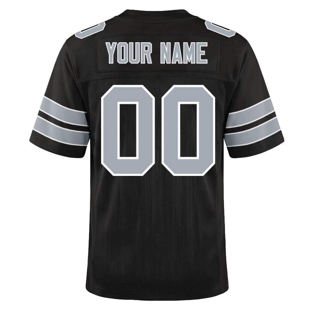 Custom Black Silver-White Mesh Football Jersey