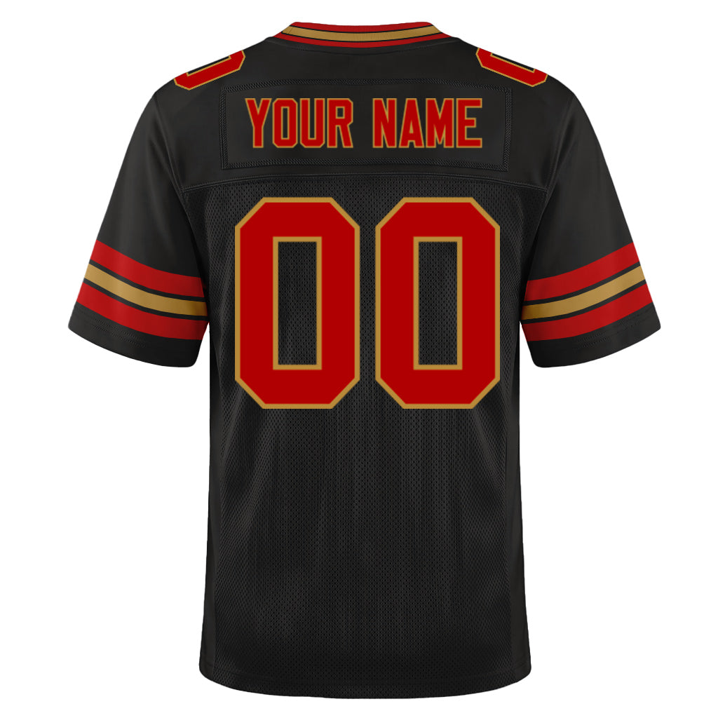 Custom Black Red-Old Gold Mesh Football Jersey