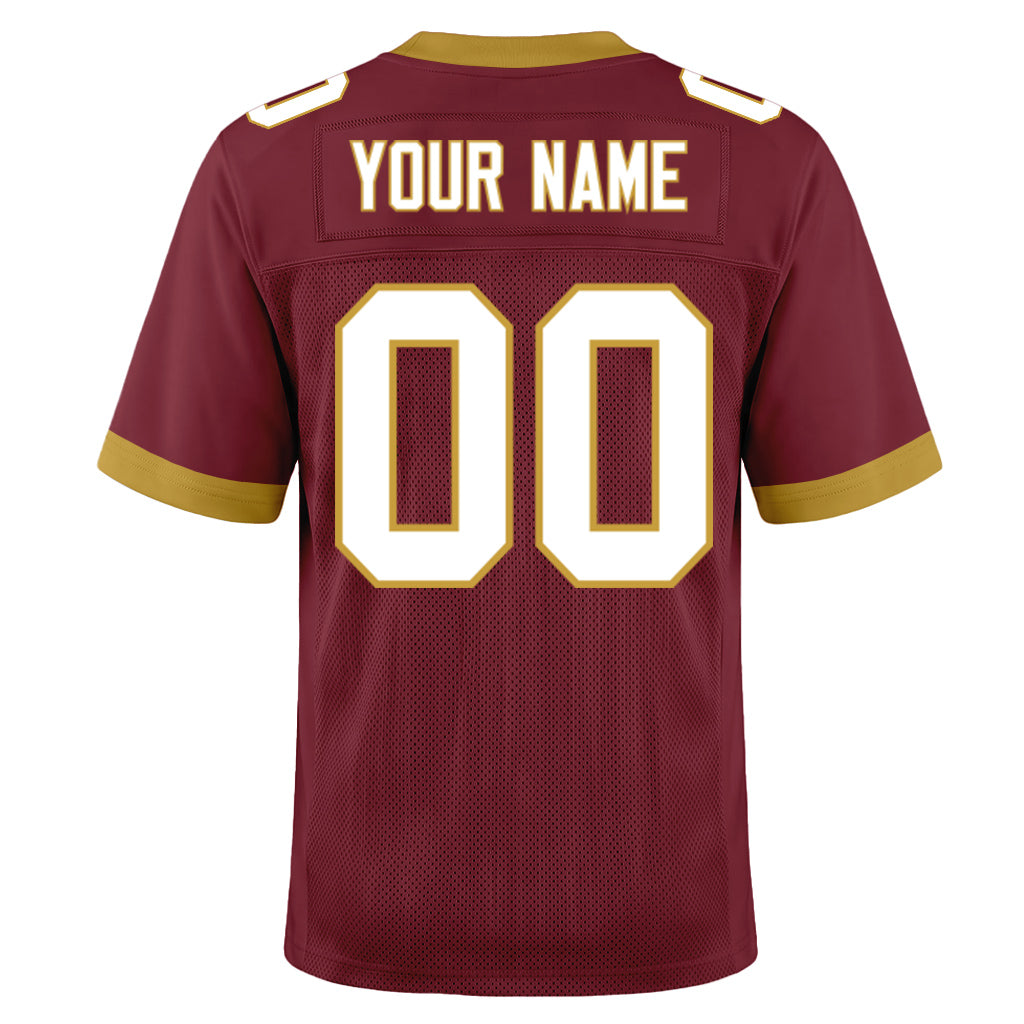 Custom Burgundy White-Old Gold Mesh Football Jersey