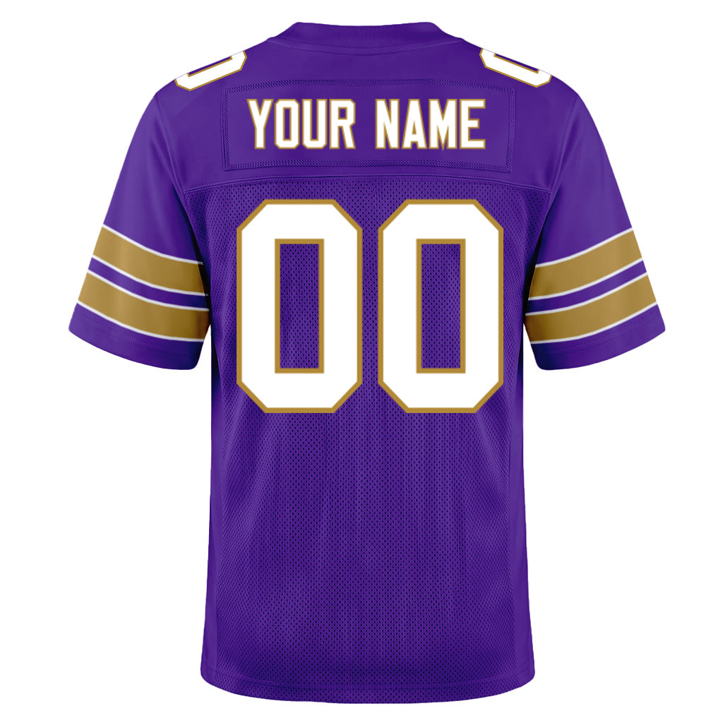 Custom Purple White-Old Gold Mesh Football Jersey