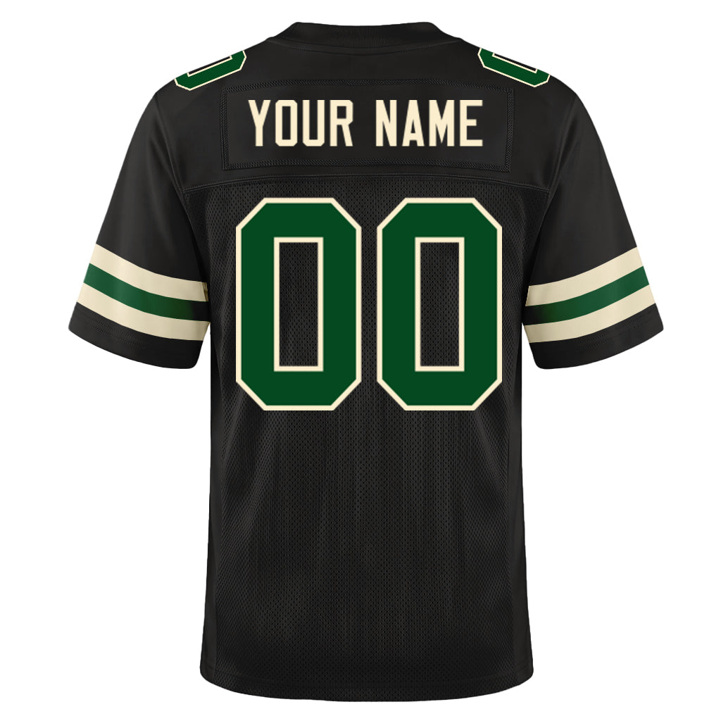 Custom Black Green-Cream Mesh Football Jersey