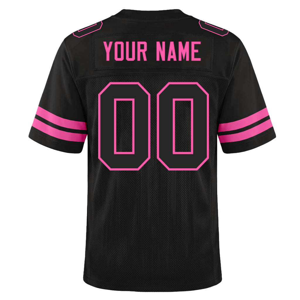 Custom Black Black-Pink Mesh Football Jersey