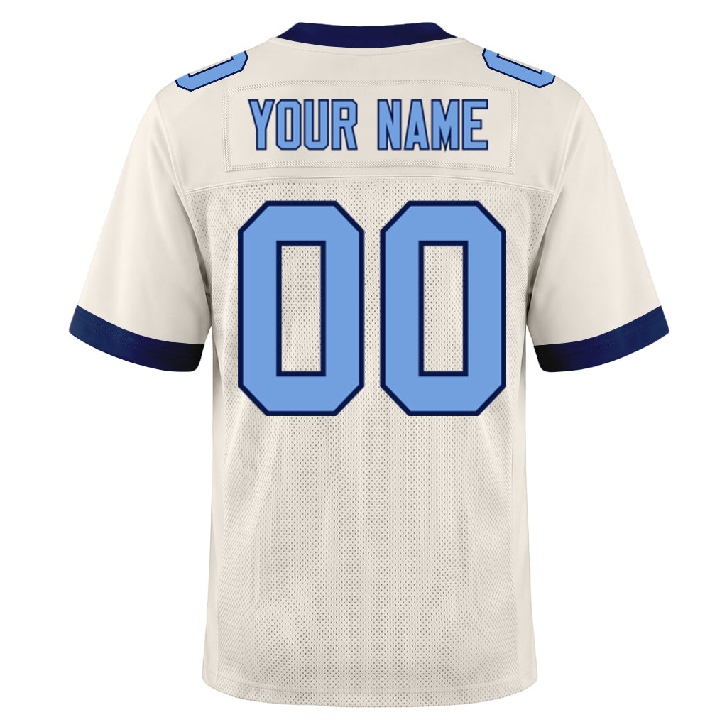 Custom Cream Light Blue-Navy Mesh Football Jersey