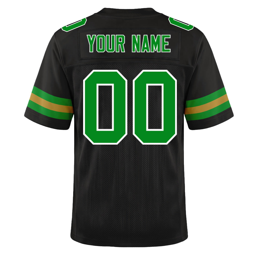 Custom Black Grass Green-Old Gold Mesh Football Jersey