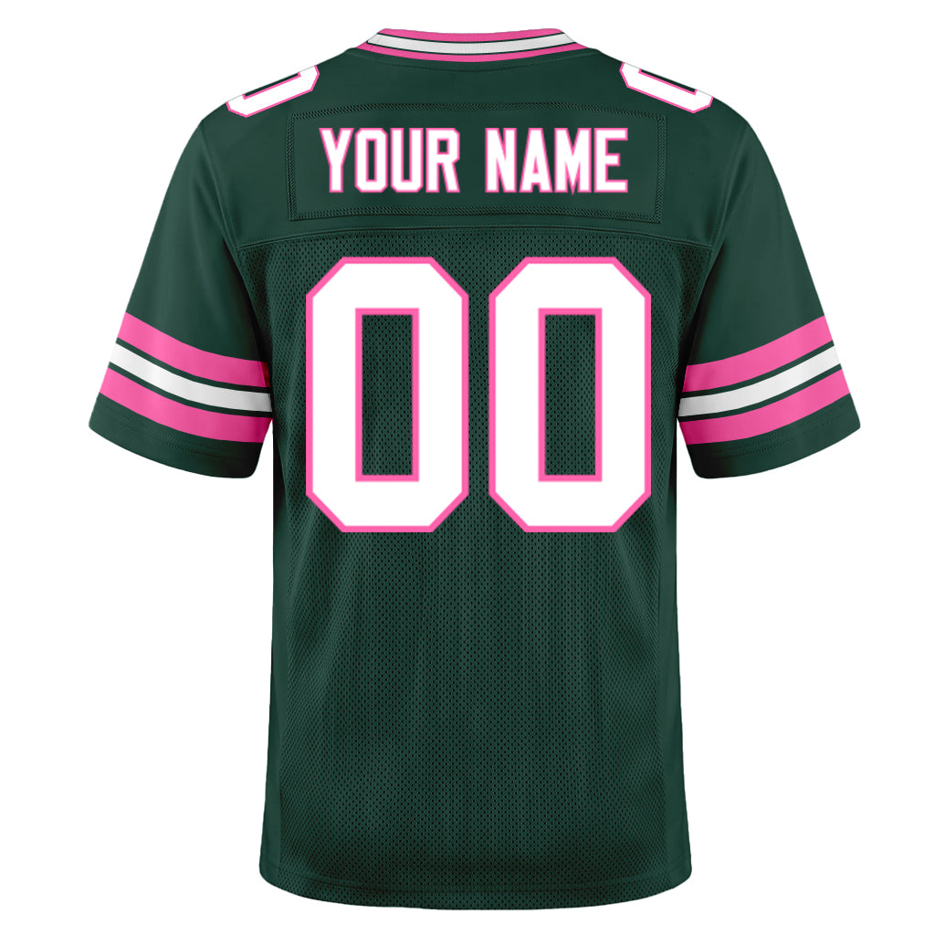 Custom Green White-Pink Mesh Football Jersey