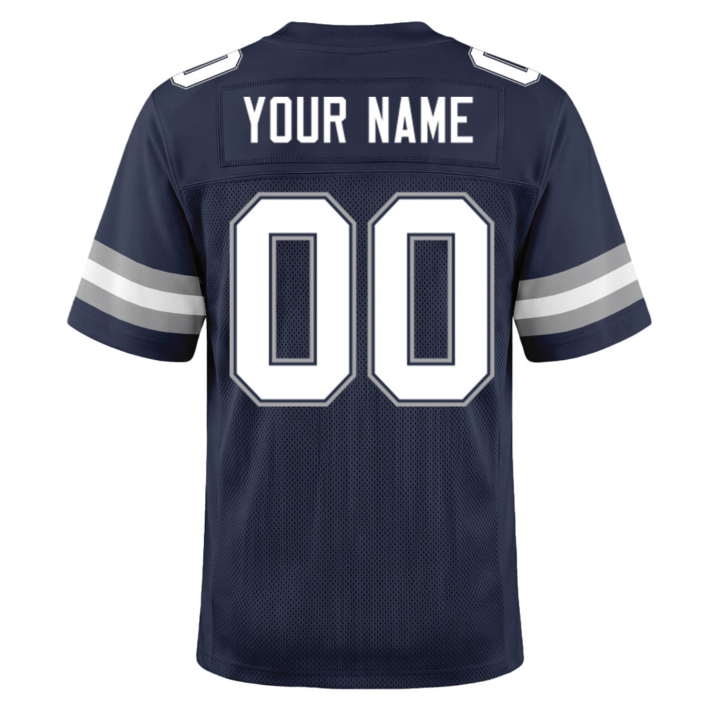 Custom Navy White-Gray Mesh Football Jersey