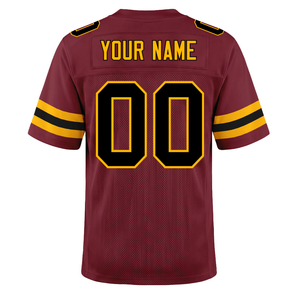 Custom Burgundy Black-Gold Mesh Football Jersey