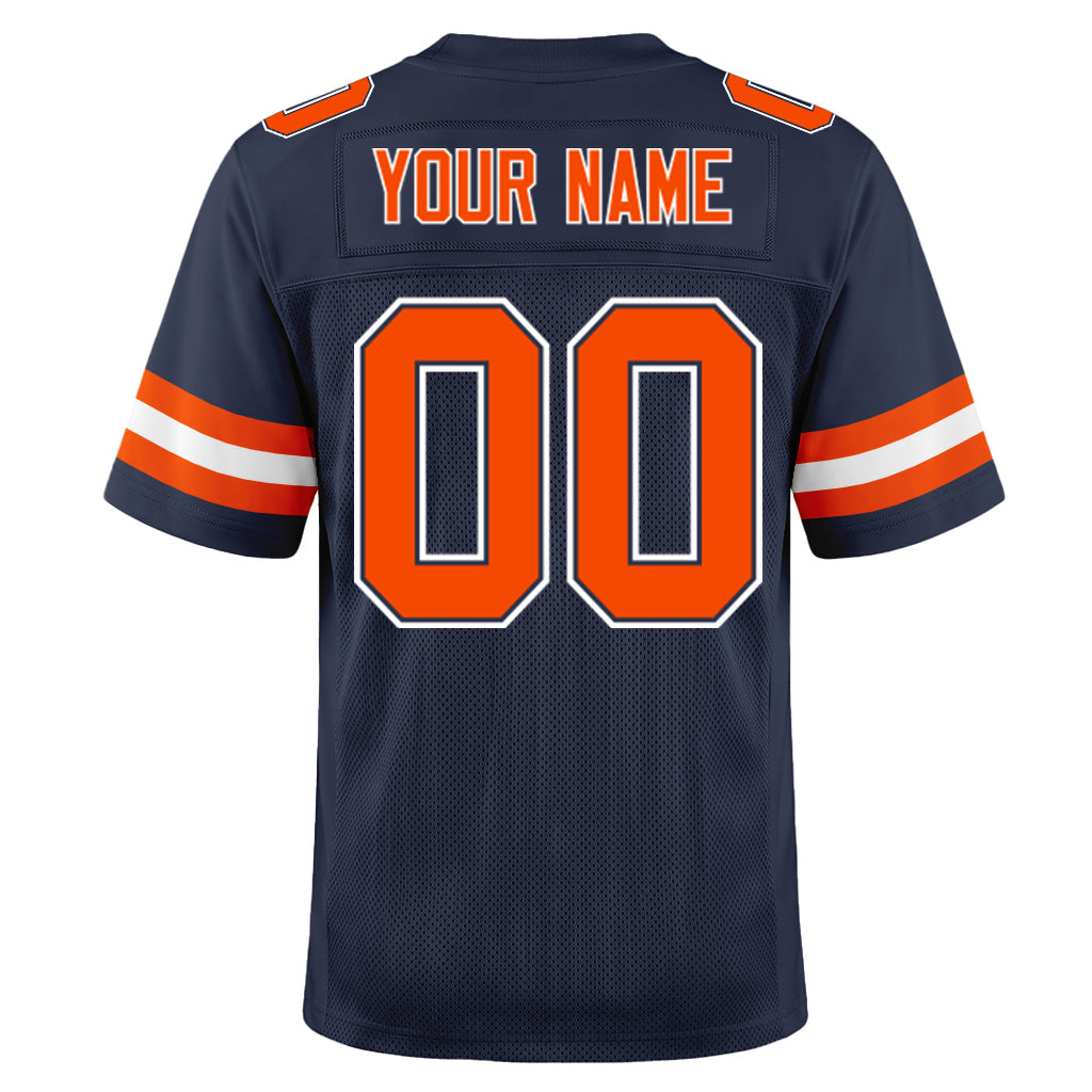 Custom Navy Orange-White Mesh Football Jersey