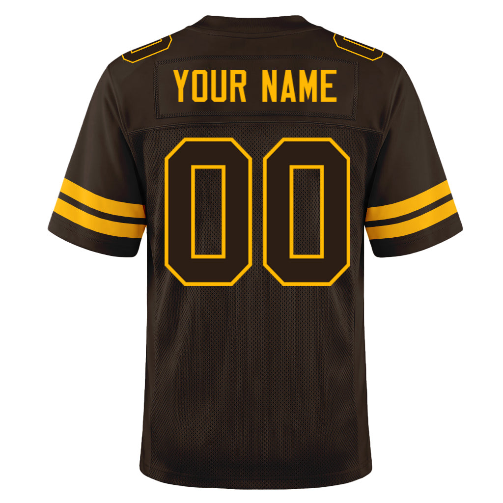 Custom Brown Brown-Gold Mesh Football Jersey