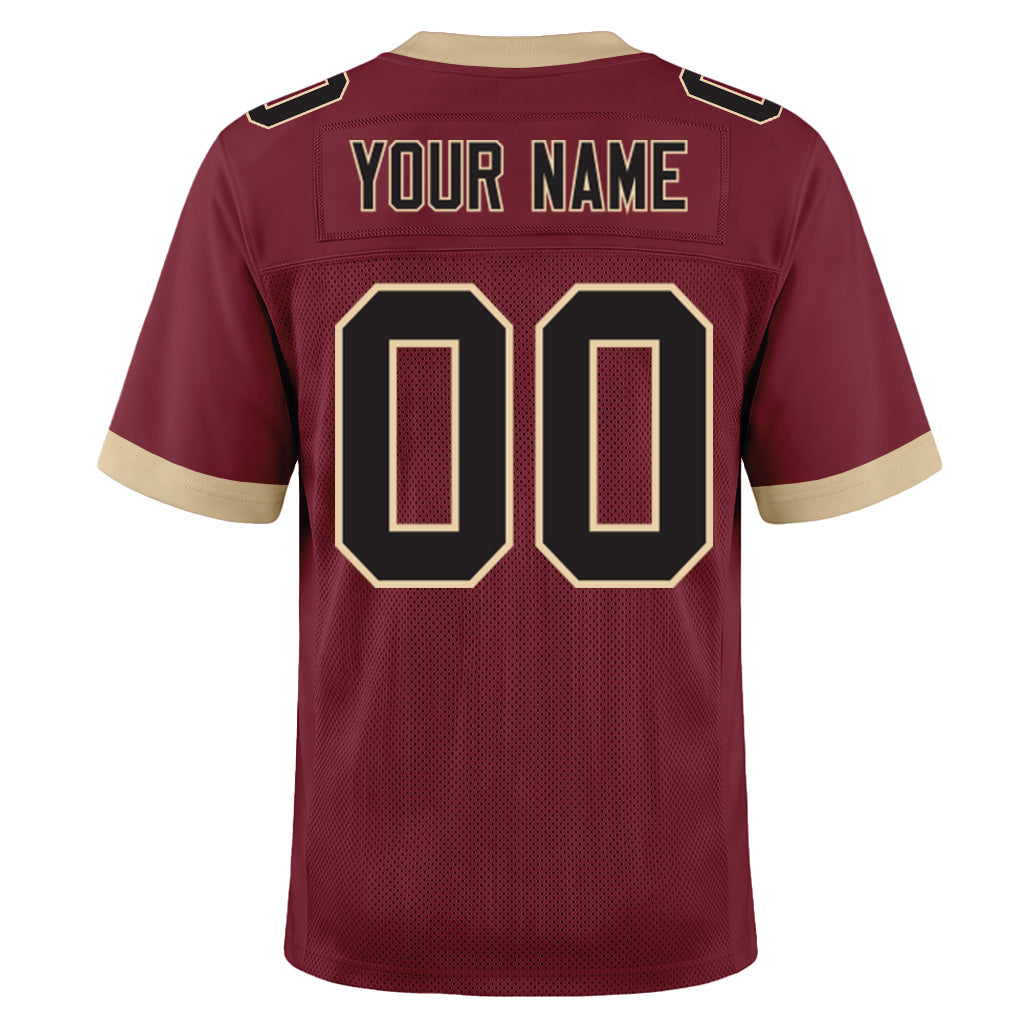 Custom Burgundy Black-Cream Mesh Football Jersey