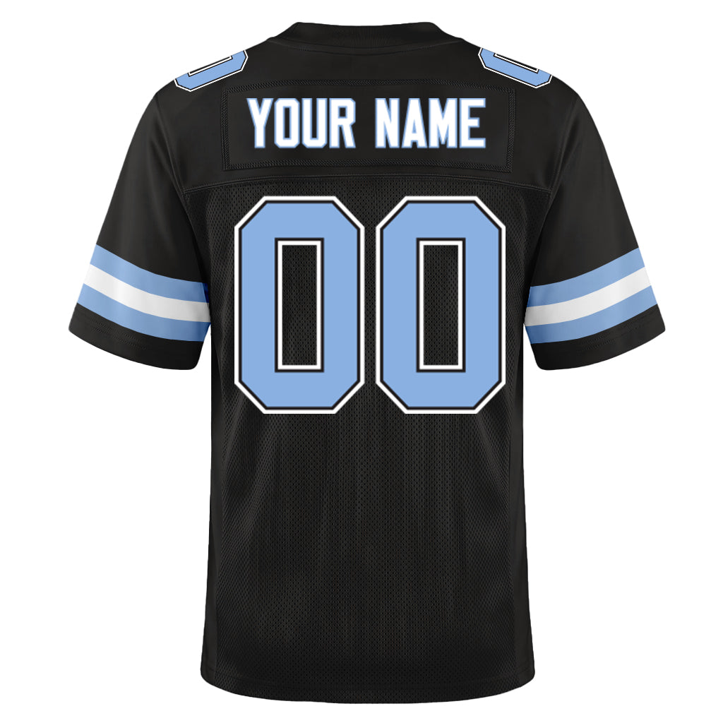 Custom Black Light Blue-White Custom Name Mesh Football Jersey