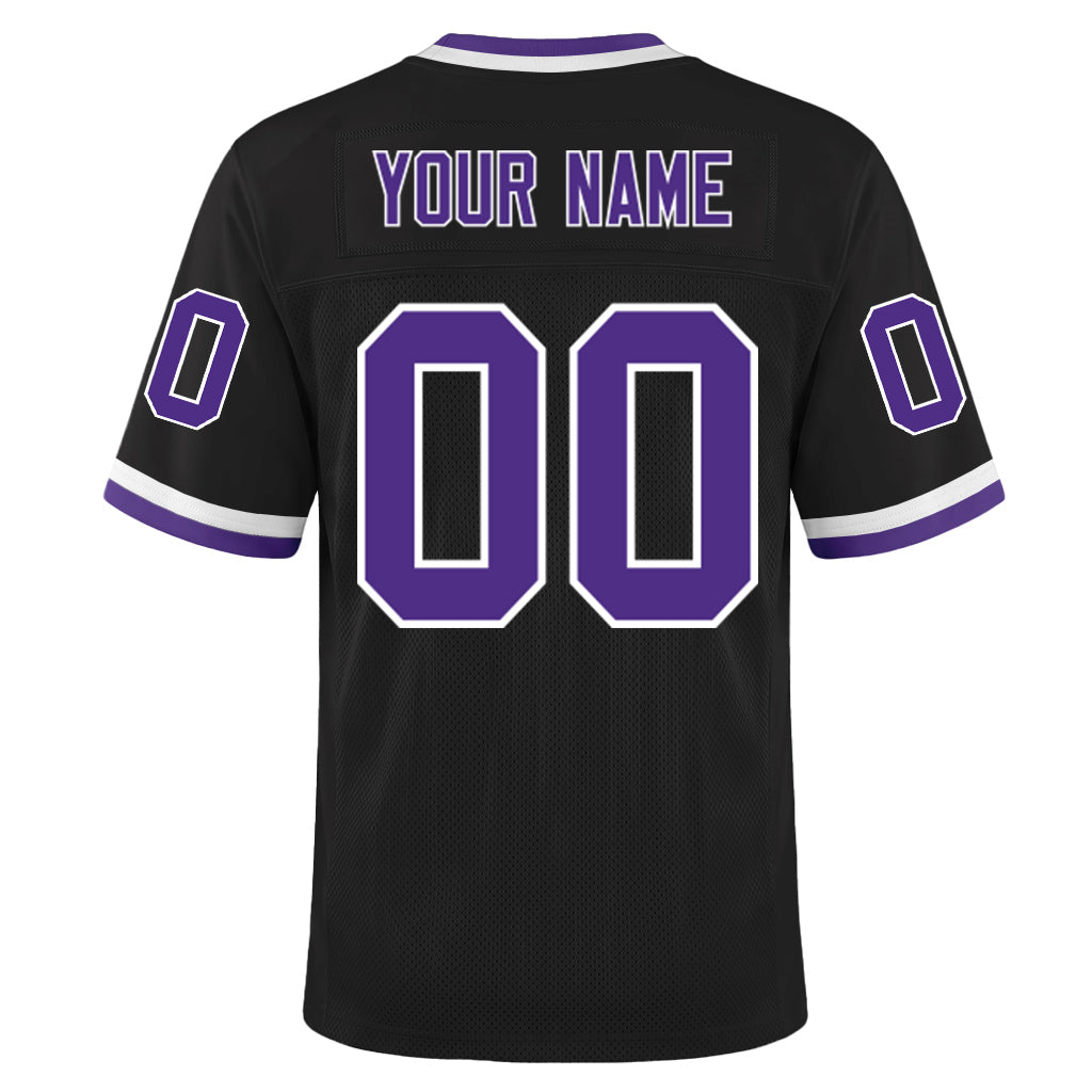 Custom Black Purple-White Mesh Football Jersey