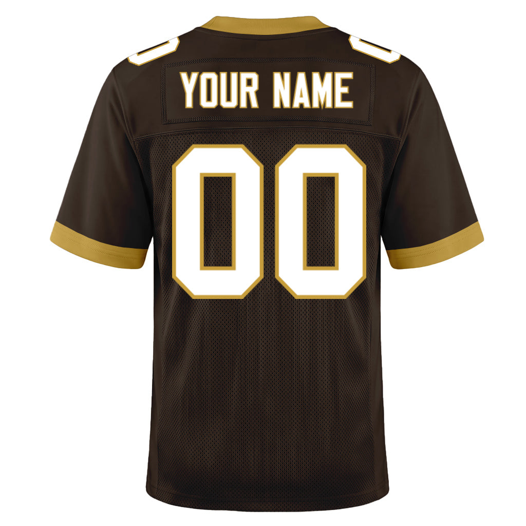 Custom Brown White-Old Gold Mesh Football Jersey