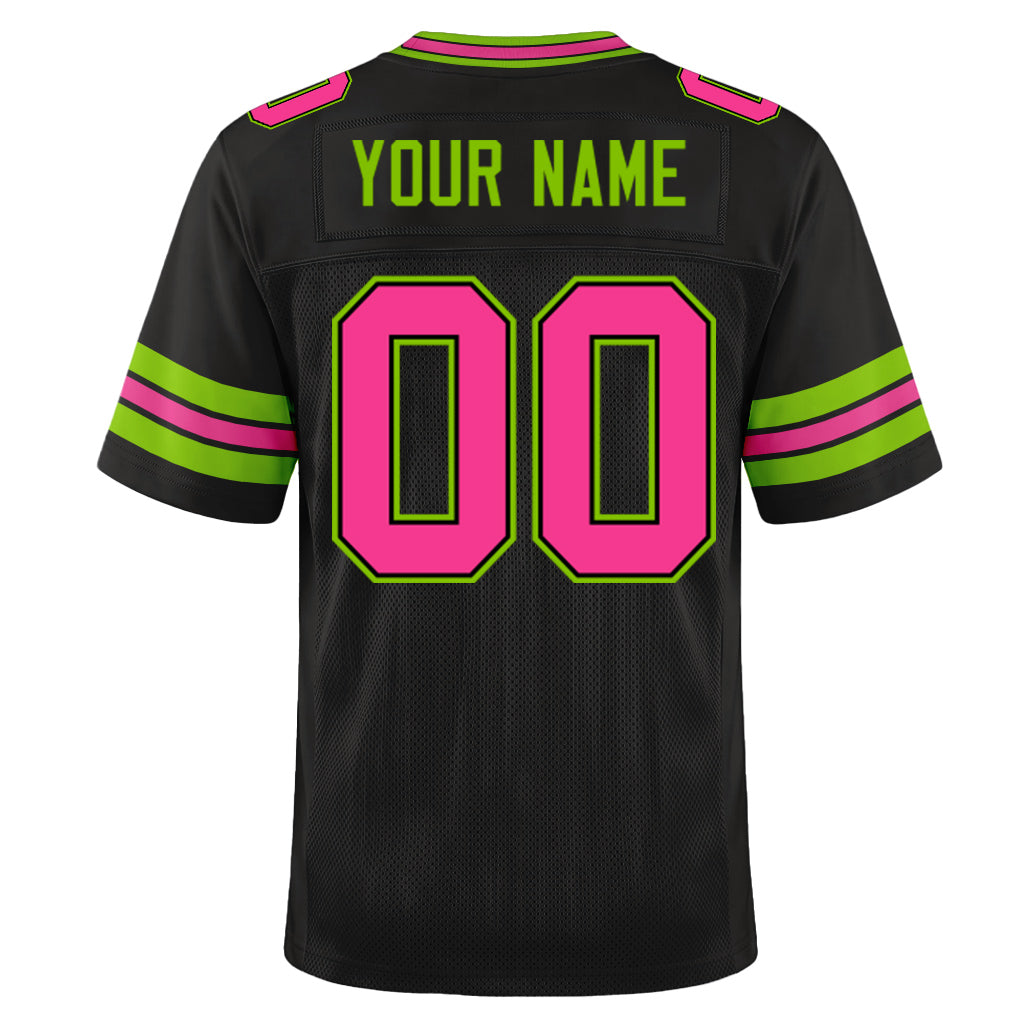 Custom Black Pink-Neon Green Mesh Football Jersey