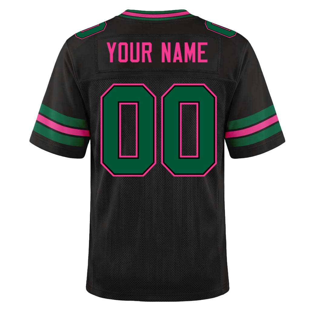 Custom Black Kelly Green-Pink Mesh Football Jersey