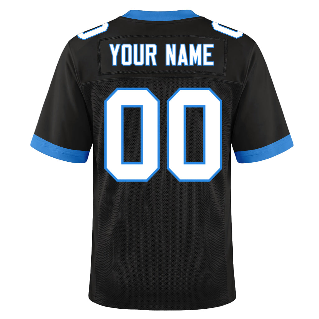 Custom Black White-Electric Blue Mesh Football Jersey
