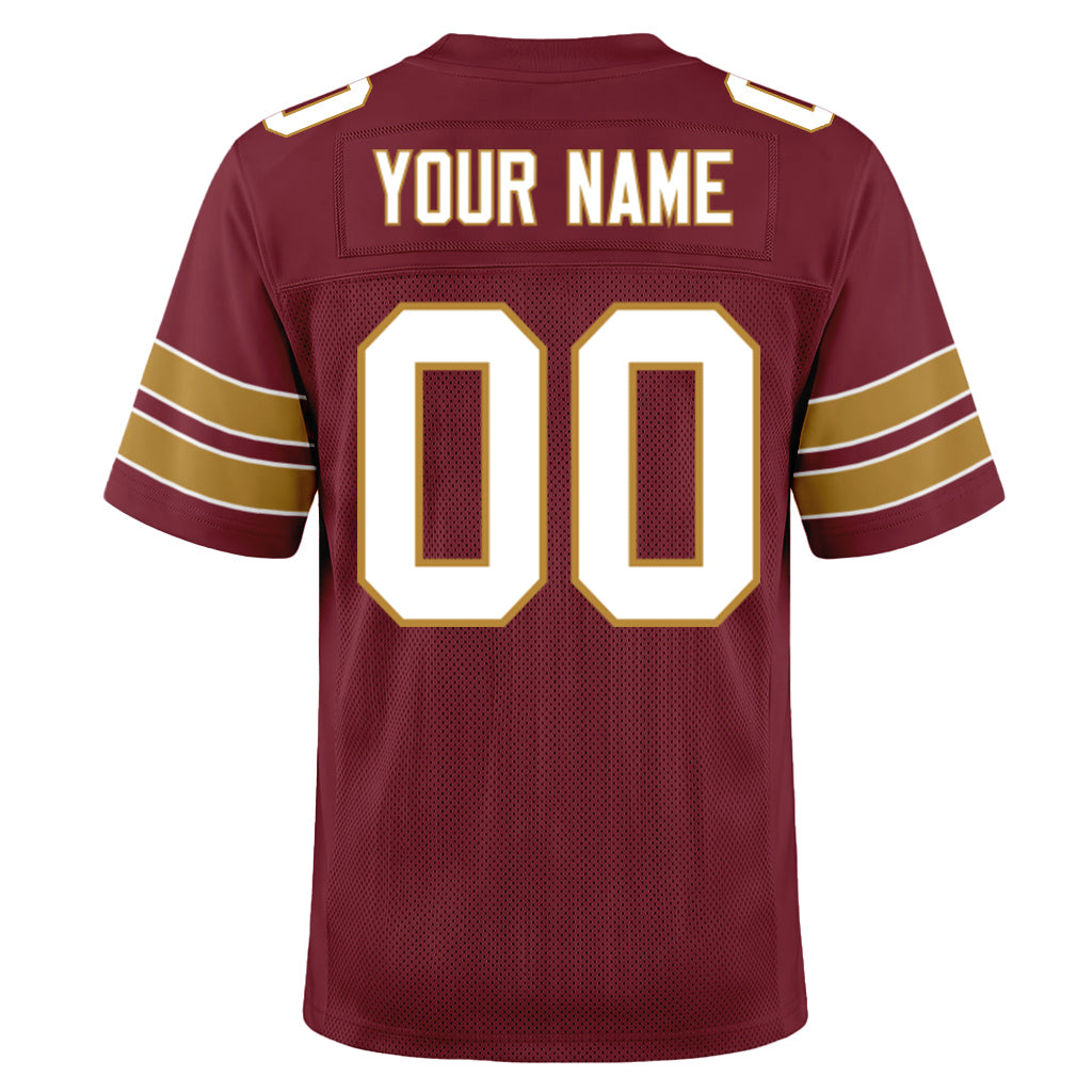 Custom Burgundy White-Old Gold Mesh Football Jersey