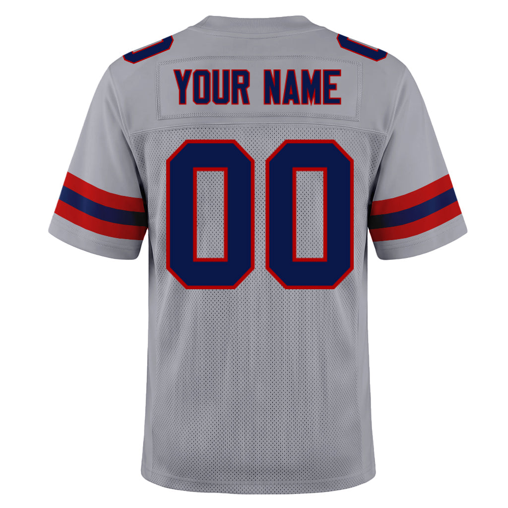 Custom Light Gray Navy-Red Mesh Football Jersey