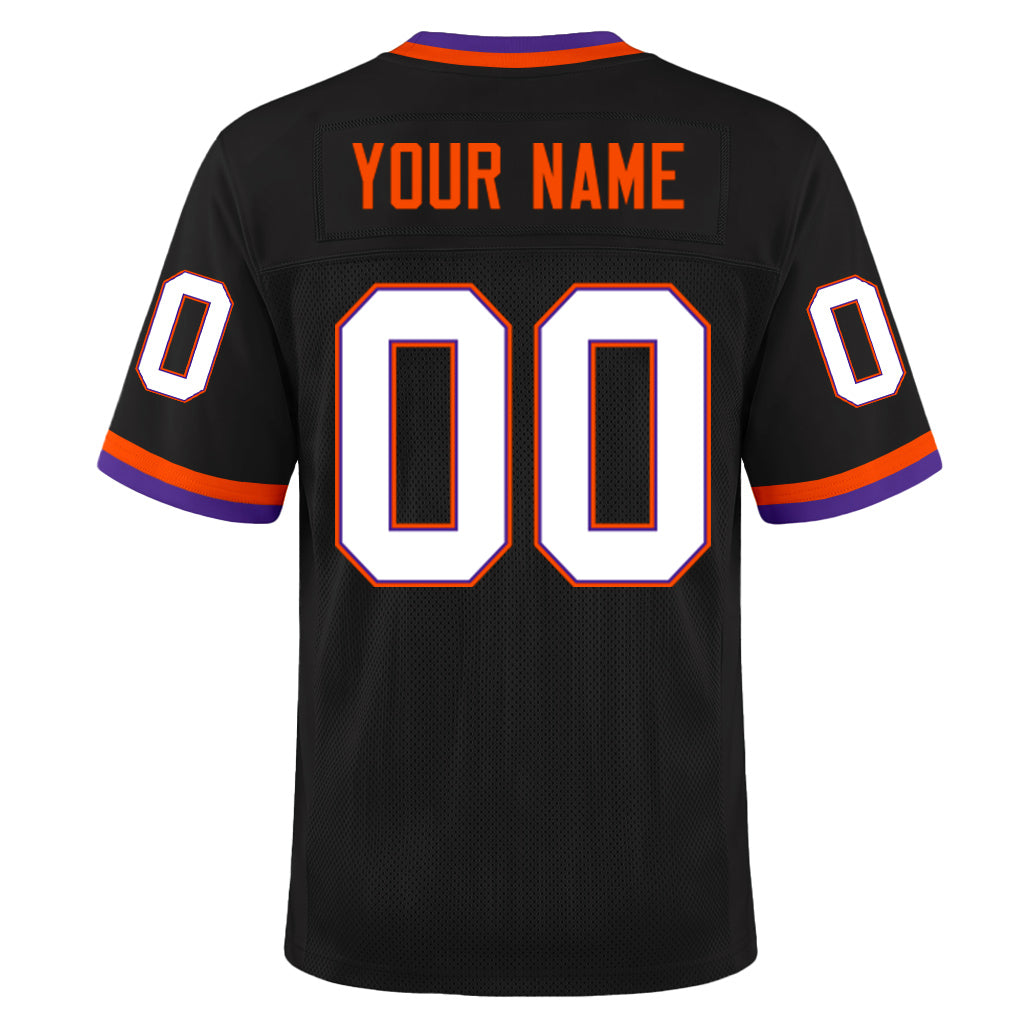 Custom Black Purple-Orange Mesh Football Jersey