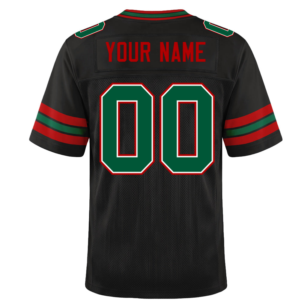 Custom Black Kelly Green-Red Mesh Football Jersey