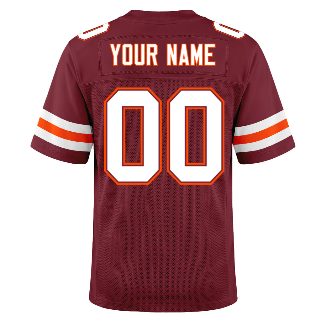 Custom Burgundy White-Orange Mesh Football Jersey