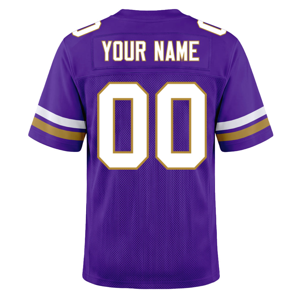 Custom Purple White-Old Gold Mesh Football Jersey