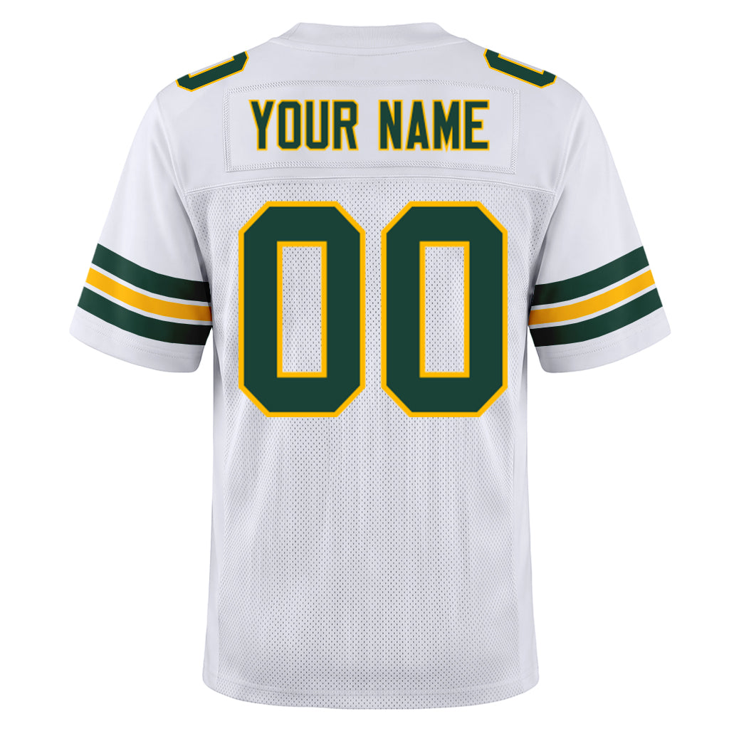 Custom White Green-Gold Mesh Football Jersey