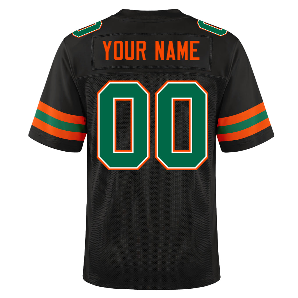 Custom Black Kelly Green-Orange Mesh Football Jersey
