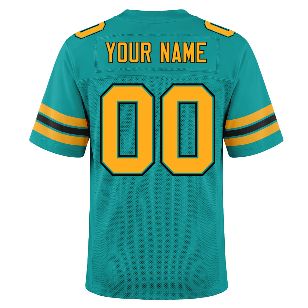 Custom Aqua Gold-Black Football Jersey