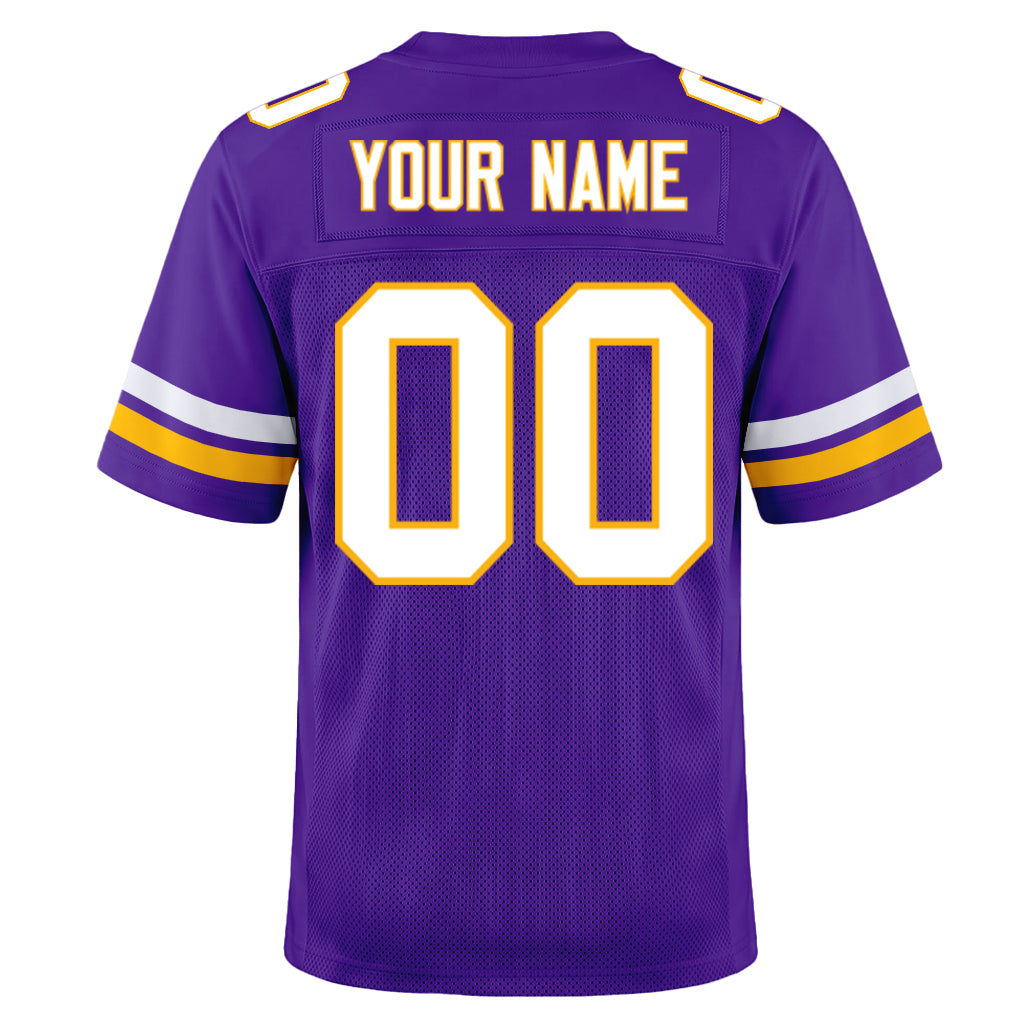 Custom Purple White-Gold Mesh Football Jersey