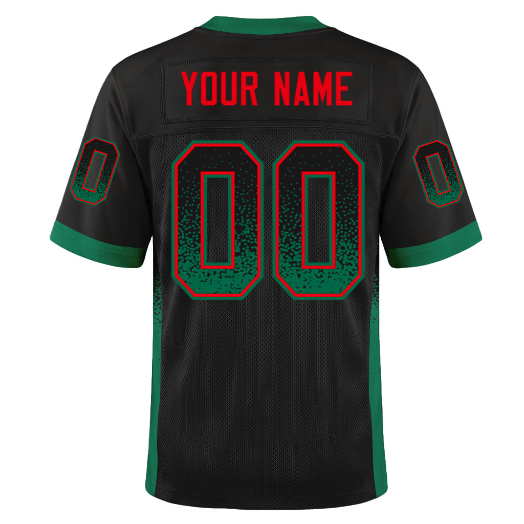 Custom Black Kelly Green-Red Mesh Drift Fashion Mesh Football Jersey